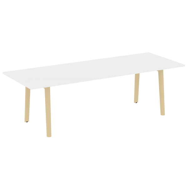 Стол переговорный на деревянных опорах Onix Wood Direct OW.PRG-25 2580x980x750 (Белый Бриллиант/Дуб Светлый)