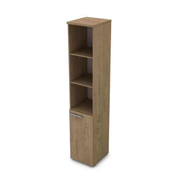 9П.005.7 Пенал высокий с открытыми полками (400x450x2045) (Teakwood)