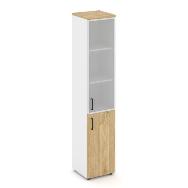 Шкаф высокий узкий SN.STU.E-103(R) (400х400х1982) (Белый/Тиквуд Светлый/Сатин)